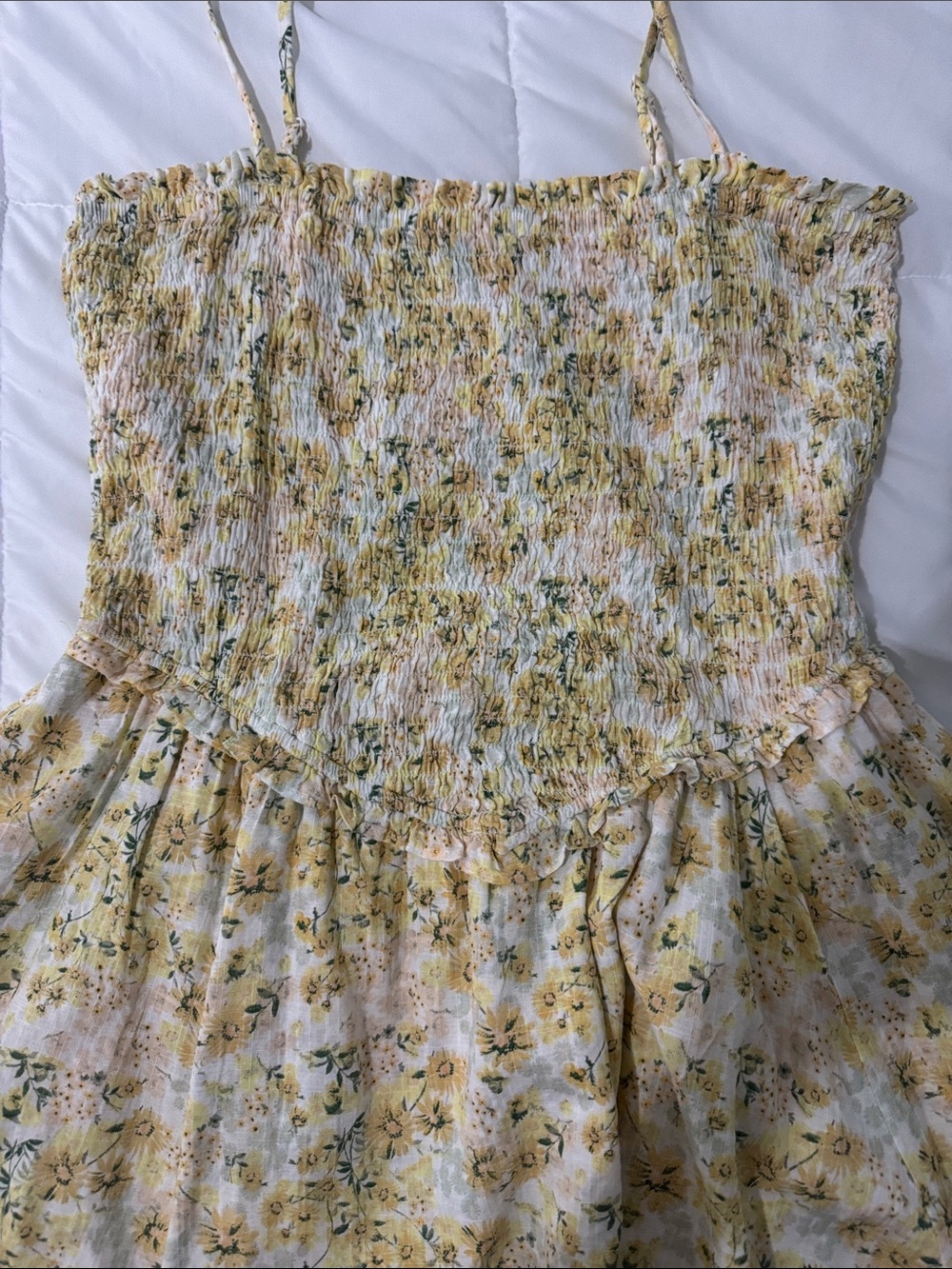 2/$40! Butter Yellow Smocked Tiered Vintage Inspired Cottagecore vibe Mini Dress